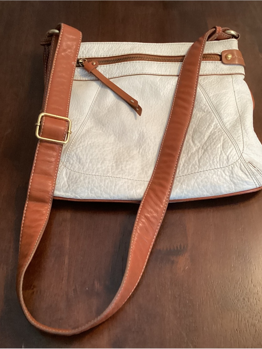 Liz Claiborne Cream and Tan Leather Crossbody Bag